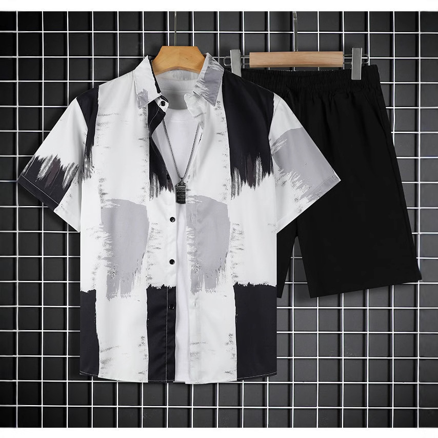 하이난 섬 의류 비치 셔츠 남성용 프린트 쿼터 바지 남성용 정장 싼야 여행 하와이 플러스 사이즈 꽃무늬 셔츠