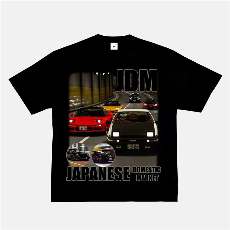 数码直喷JDM汽车T恤改装车文化短袖小领口嘻哈hiphop长袖上衣