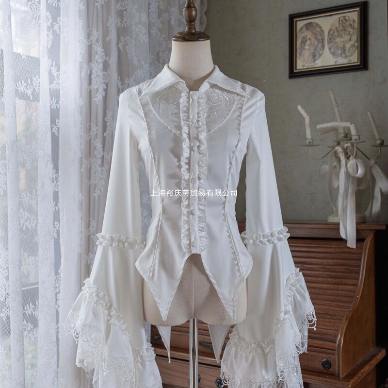 Lolita Vintage Gothic Princess Sleeve White Original Lace Long-Sleeve Flared Shirt Court Style Top Black Lolita Vintage Gothic Princess Sleeve White Original Lace Long-Sleeve Flared Shirt Court Style Top Black