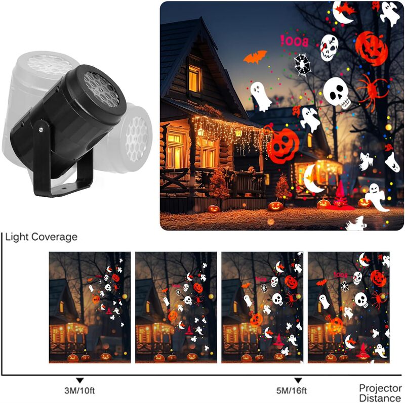 クロスボーダーハロウィンパターンプロジェクターランプ 5V 雰囲気ライト USB クリスマス装飾ホリデーホームパーティー LED|undefined