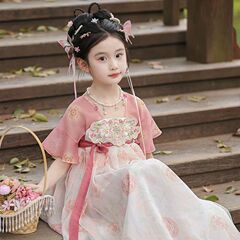 汉服女童2025夏季新款女孩粉色公主连衣裙儿童国风超仙襦裙表演服