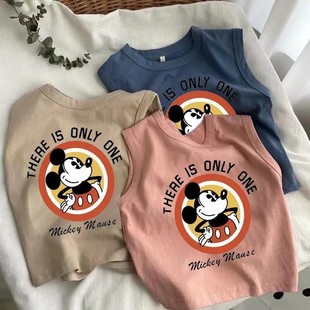 Pure Cotton Girls' Vest Kidsren's Summer Sleeveless T-Shirt Printed Kidsren's New Baby Cartoon Kidsren's Clothing Fashionable Top