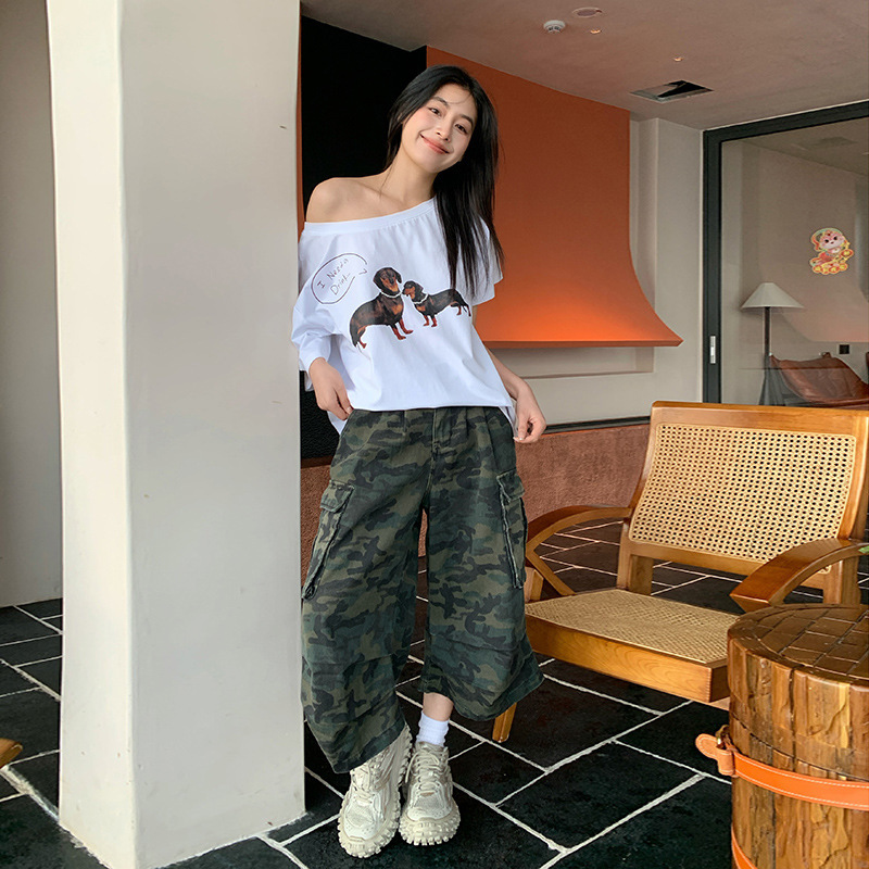 [Dali Diary] 25Ss New Style American Style Retro Camouflage Loose Workwear Three-Point Wide-Leg Shorts for Women