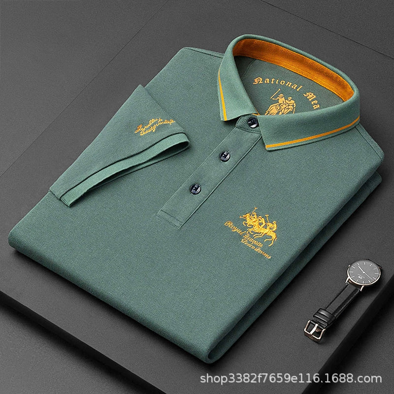 Трансграничная электронная коммерция, мужская летняя рубашка с короткими рукавами для молодежи и среднего возраста, повседневная модная деловая рубашка-поло с короткими рукавами и вышивкой на лацканах