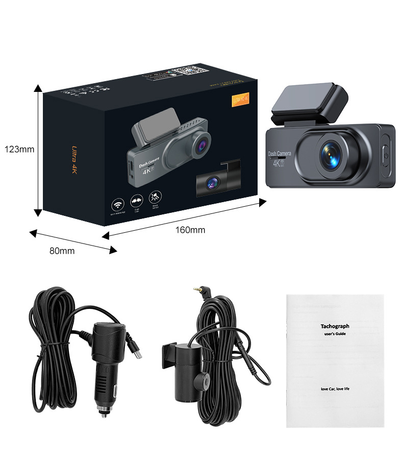 Cross-Border New Product Driving Recorder Hd 4K Front and Rear Dual Recording Mobile Phone Interconnection Gps Driving Track Car 5Gwifi