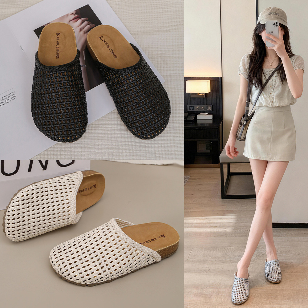Qadın üçün bağlı barmaqlı yarım başmaq, rahat slip-on sandal