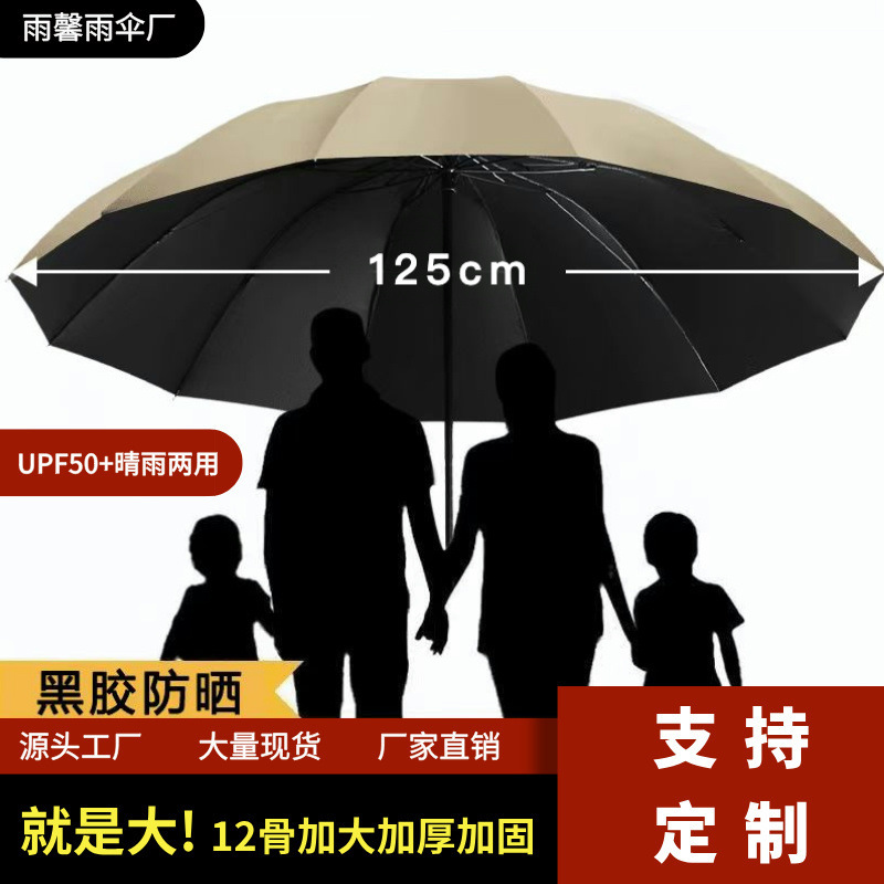 Manual 12-bone double men's and women's dual-use sunscreen and rain-resistant folding hand sunshade with thickened reinforcement Manual 12-bone double men's and women's dual-use sunscreen and rain-resistant folding hand sunshade with thickened reinforcement