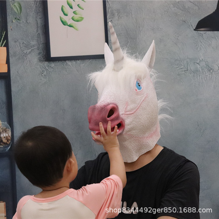 Unicornio cabeza de caballo máscara látex animal tocado bola Halloween bar TikTok accesorios rendimiento