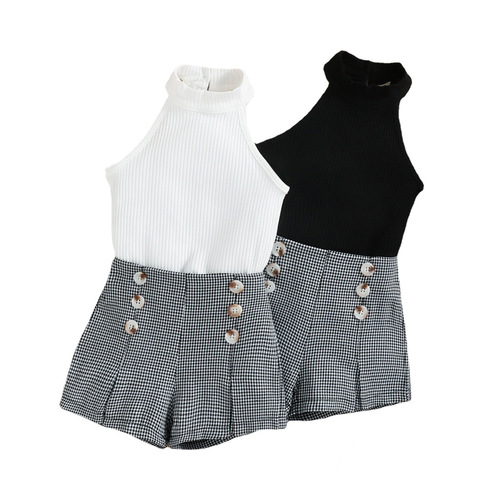 Baoxin Children's Clothes Summer Girls' Halter Vest Houndstooth Shorts British Two-piece Suit