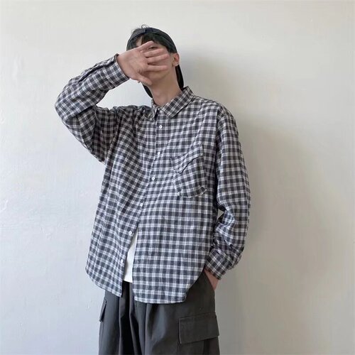 Men's Hong Kong Style Long-Sleeve Shirt, Spring and Autumn Season Trendy Ins Loose Casual Jacket, Retro Couple's Base Layer Shirt