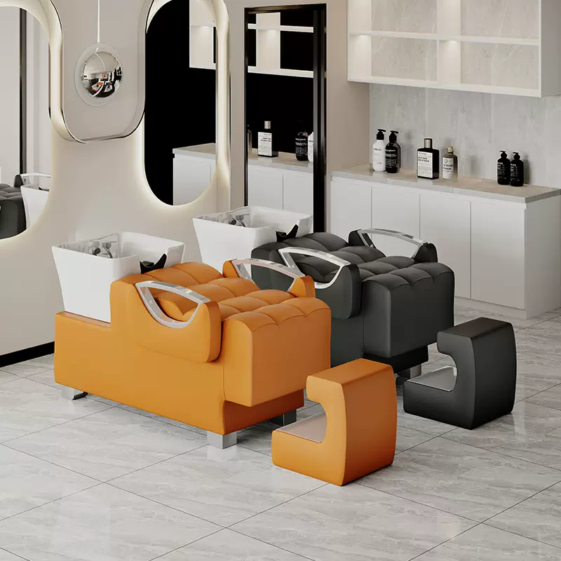 理发店洗头床半躺式冲水洗头床陶瓷盆舒适简约风洗头躺椅发廊专用