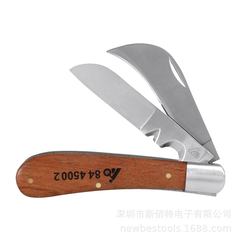 Mango de madera cuchillo plegable electricista con cuchilla y alambre y cable escariador peeling electricistas cuchillo