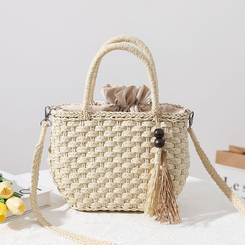 Hand-woven straw bucket bag for women,  new cute forest-style handmade shoulder and crossbody woven bag