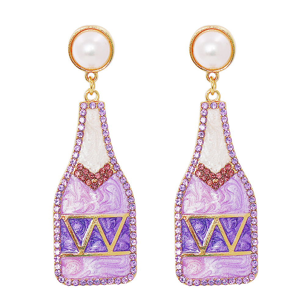 Personality Alloy Diamond Wine Bottle Earrings Color Dripping Earrings Earrings Cross-border Earrings display picture 2