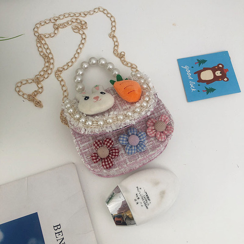 Children's small shoulder bag, girl's small fragrant bow hand-held crossbody bag, baby fashionable and cute princess chain bag