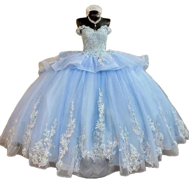 Vestido de novia azul cielo, de un solo hombro, con encaje y malla, estilo princesa, para anfitriona de banquetes, vestido de noche, estilo verano 2026