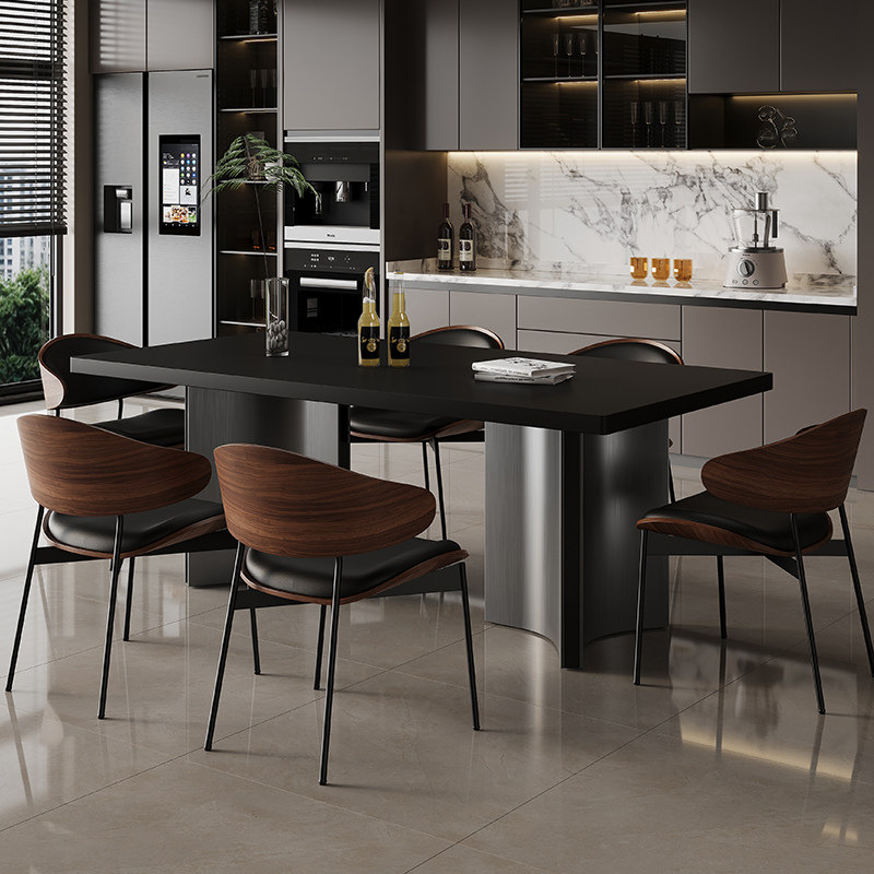 Mesa y silla de comedor de tabla de roca italiana, mesa de comedor de tabla de roca moderna y ligera, mesa de comedor de tabla de roca
