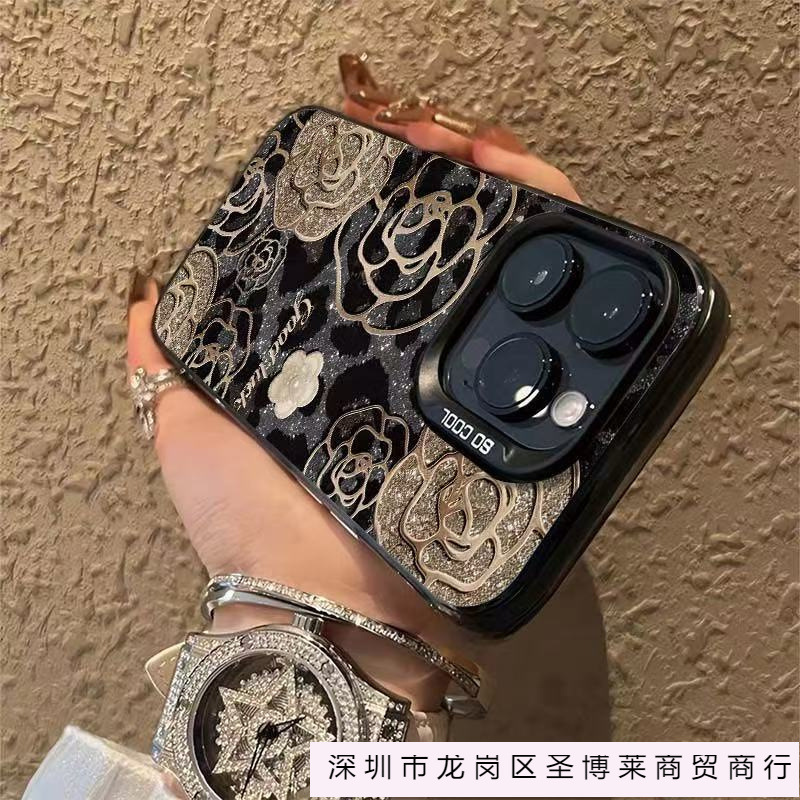 Black Leopard Print Flower Suitable for Apple 16 Promax Mobile Phone Case Personalized Vitality Case iPhone 15/14/13 European and American 12