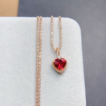 爱心石榴石吊坠s925纯银镶嵌天然宝石女人石心6mm厂家直销