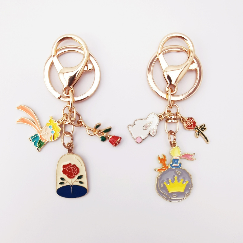 Creative Alloy Keychain Little Prince Rose Cartoon Fairy Tale Key Ring Pendant Japanese AirPods Hanging Jewelry Creative Alloy Keychain Little Prince Rose Cartoon Fairy Tale Key Ring Pendant Japanese AirPods Hanging Jewelry