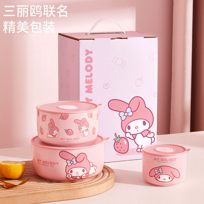 Sanrio Lunch Box Can Be Used in the Microwave, Sealed Lunch Box, Ceramic Preservation Bowl for Office Workers, Student Lunch Box Set