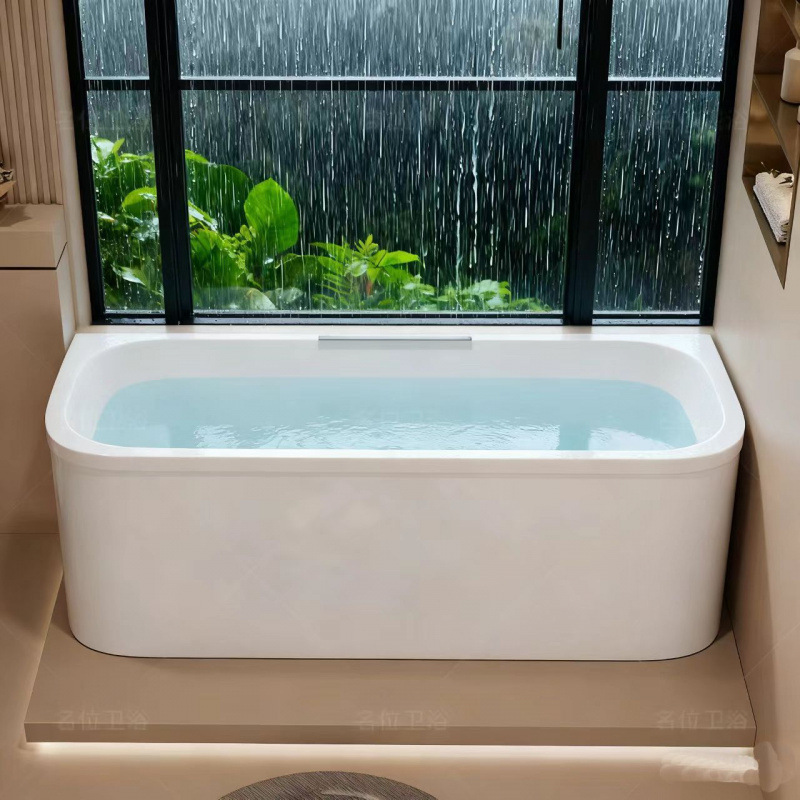 Small-Sized Acrylic Bathtub, Square-Shaped, Adult Freestanding Integrated Seamless Rectangular Bathtub for Home and Hotel Use, Thickened