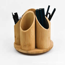 竹制圆形旋转化妆收纳盒5个部分用于化妆刷口红眼线配饰美容产品