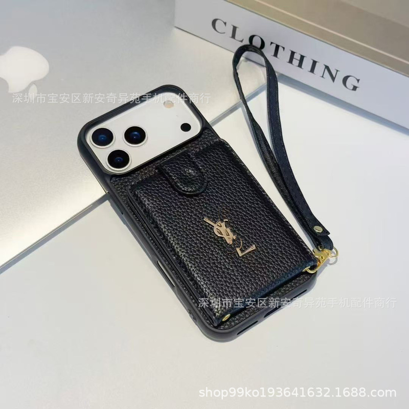 简约卡包荔枝纹皮质手机壳轻奢适用iPhone17Promax苹果手机保护套|undefined