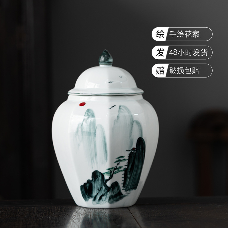Product Hand-painted Ceramic Tea Can Red Tea Green Tea White Tea Biluochun Sealing Can Medium Storage Can Packaging Printing