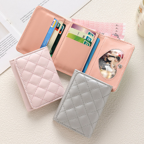 Elegant and minimalist women's fashion zippered card holder large capacity leather-like wallet, portable and lightweight tri-fold money clip