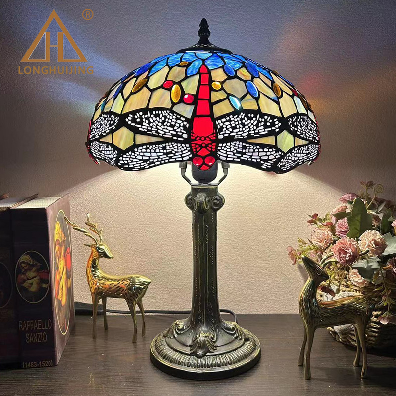 Huijing Tiffany 12-inch European retro handmade table lamp creative desk bedroom decoration table lamp