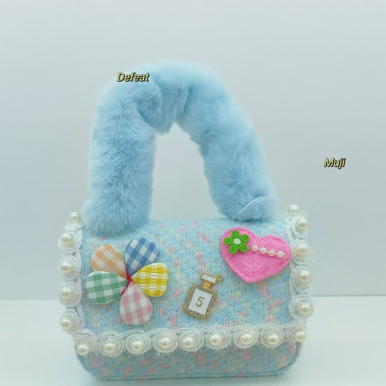 Bolso de peluche, bolso de hombro de niña, bolso cuadrado, bolso de accesorios de encaje de niña, bolso de cambio de cadena