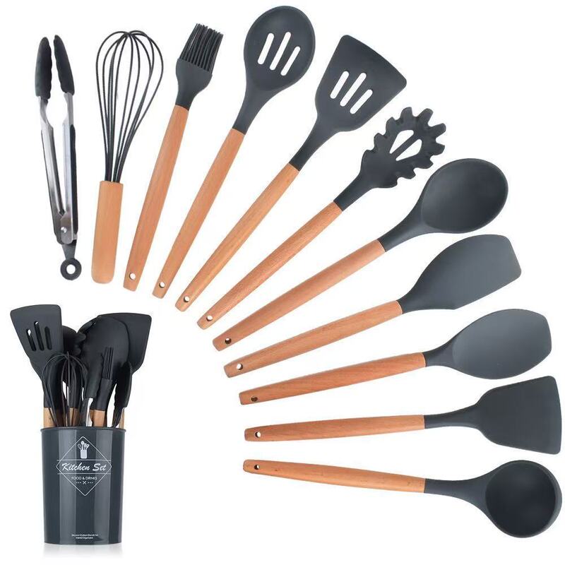 硅胶厨具木柄12件套烹饪铲勺不粘锅专用炒菜烘焙厨具套装|undefined