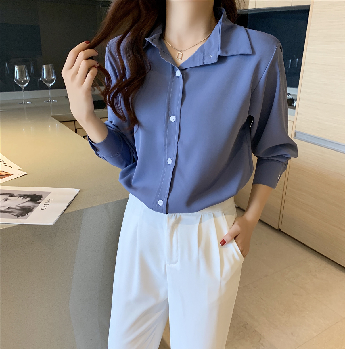 retro temperament long-sleeved shirt Nihaostyles wholesale clothing vendor NSFYF76638