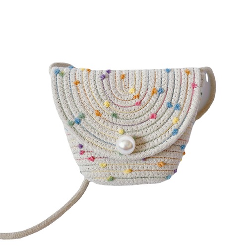 新款时尚彩色简约洋气百搭斜挎包小清新珍珠翻盖斜挎棉绳小手机包