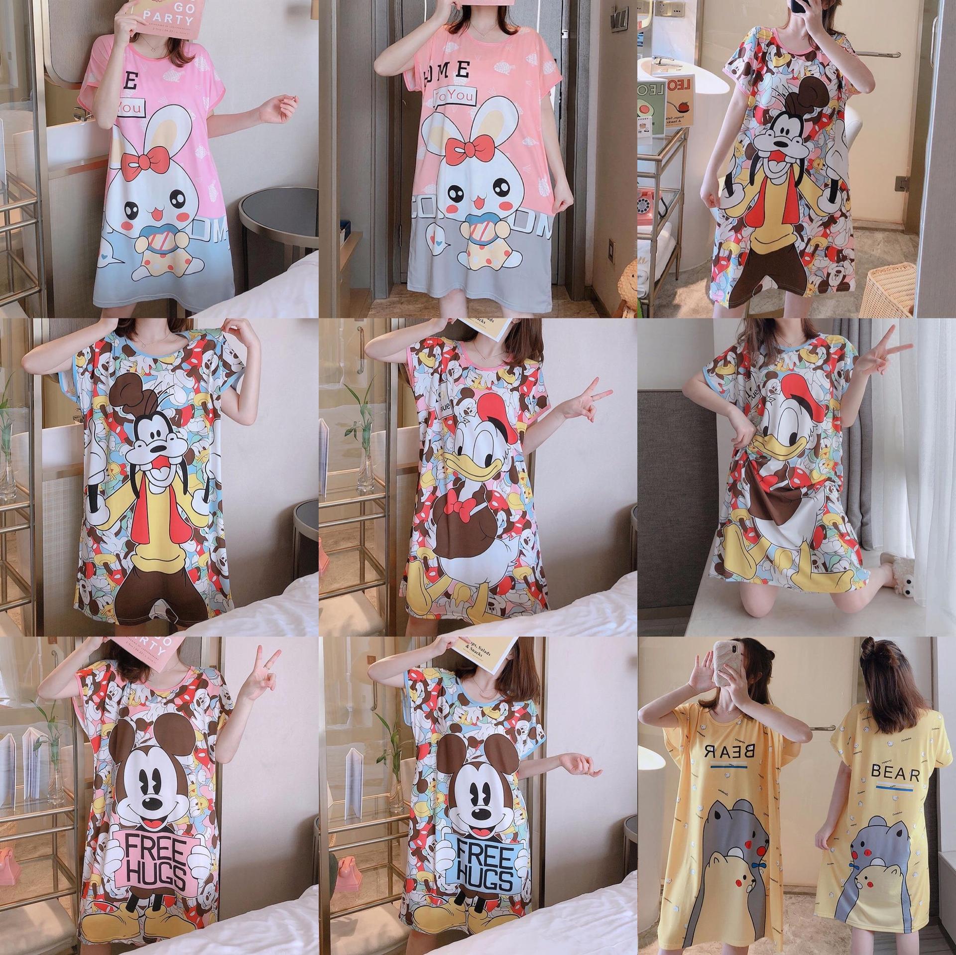 Camisón de manga corta de verano de dibujos animados dulce falda cultural delgada suelta más pijamas de tamaño vestido de mujer ropa para el hogar Comercio exterior