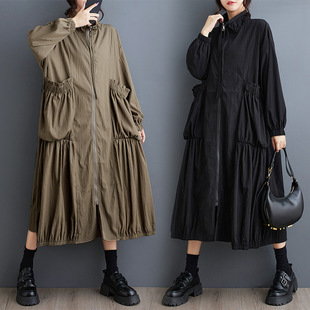 Real shot artistic leisure trench coat long autumn and winter clothing Korean new loose temperament popular coat