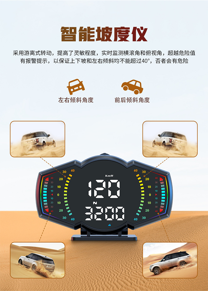 Car HUD Head-Up Display GPS Speed Time Slope Meter G18