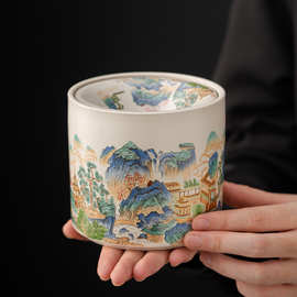 汝窑烟灰缸家用卧室客厅创意摆件防飞灰漏斗烟蛊茶道配件