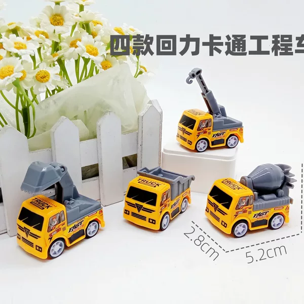 Chenghai Small Toy Factory Pull-Back Four Models of Realistic Mini Construction Vehicles: Excavator, Mixer, Crane, Transport Truck - Mixed Pack