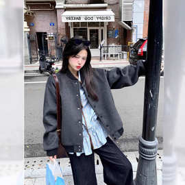 美式复古棒球服外套女秋冬2025新款韩系宽松慵懒休闲百搭夹克上衣