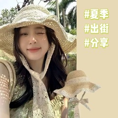 麦わら帽子の海辺の大きな帽子の日よけ帽子の女性の夏の通気性は顔の日よけの帽子のレースの辺のビーチ帽子の日よけの帽子を覆います。
