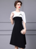 Handmade beaded flower black and white contrasting patchwork irregular shawl sleeve dress in spring
