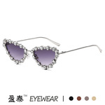 新款猫眼镶钻太阳镜 个性全金属几何三角手工钻石眼镜跨境ins墨镜