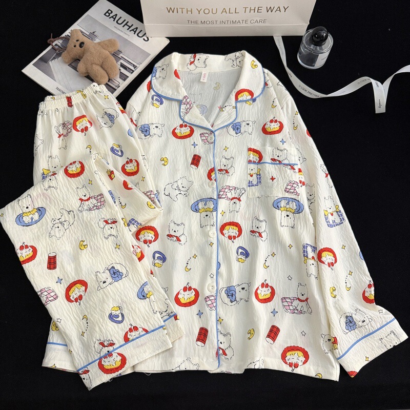 2026 New Spring and Summer Popular Cloud Cotton Sweet Pajamas for Girls, Long-Sleeved and Long-Pants Loungewear Two-Piece Set 2026 New Spring and Summer Popular Cloud Cotton Sweet Pajamas for Girls, Long-Sleeved and Long-Pants Loungewear Two-Piece Set