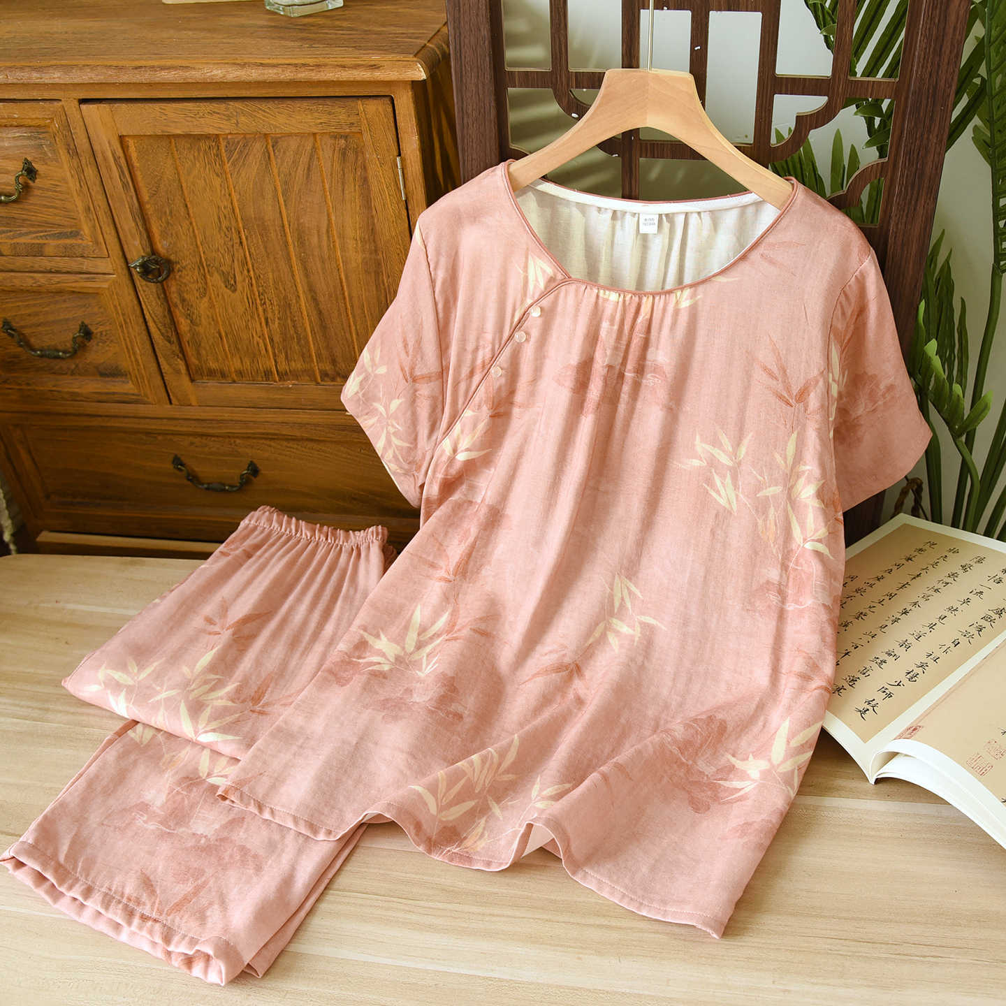 Bamboo Cotton Double-layer Gauze Pajamas For Women Thin Homewear Suit