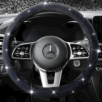 Car Diamond-Studded Steering Wheel Cover: Steering wheel cover - black-diamond-38cm