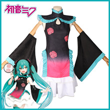 初音cos服未来动漫初音阔袖中华风渐变色花图案cos动漫装女套装