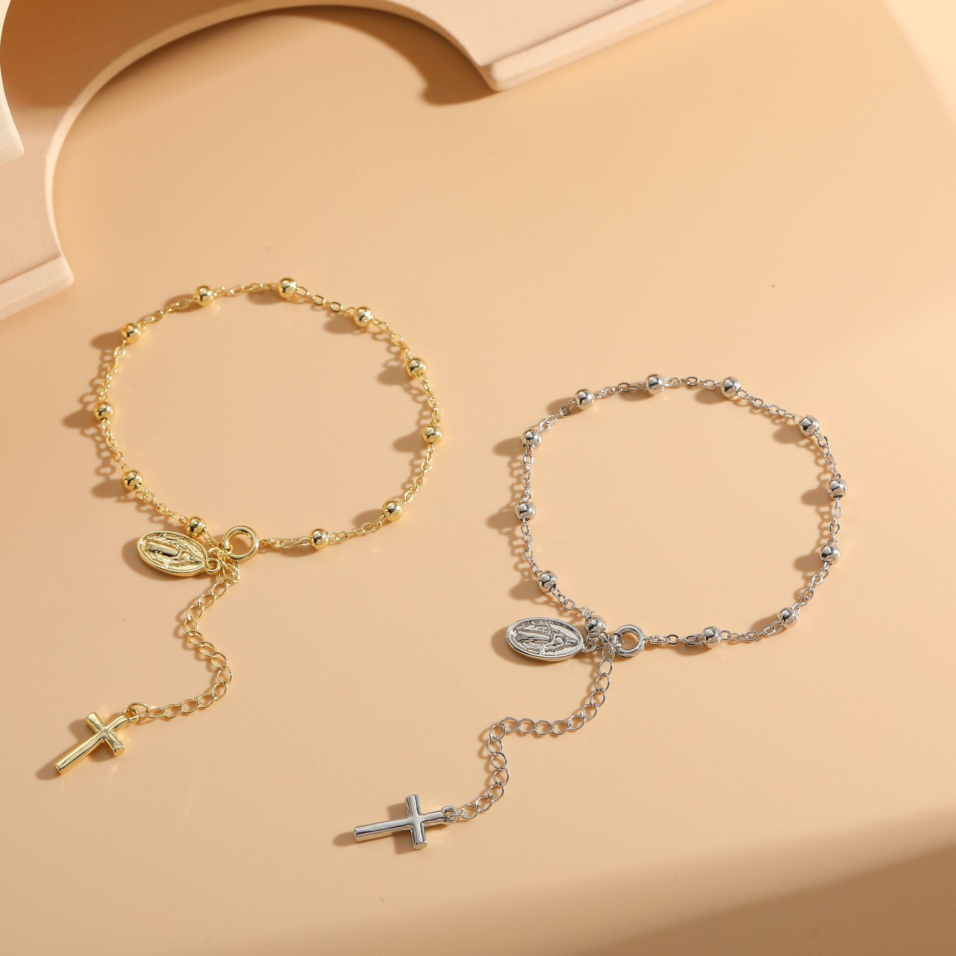 Women'S Gender Plating Design Casual Simple Style Human Cross Copper 14k Gold Plated Bracelets In Bulk