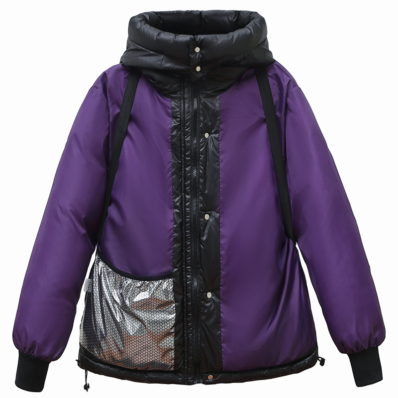 Productos europeos de invierno de algodón negro dorado nuevo estilo de moda delgado ocio suelto pequeño chaqueta con capuzas gruesas image 6